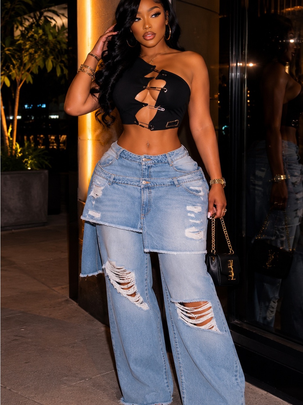 Baddie Layered Skirt Jeans